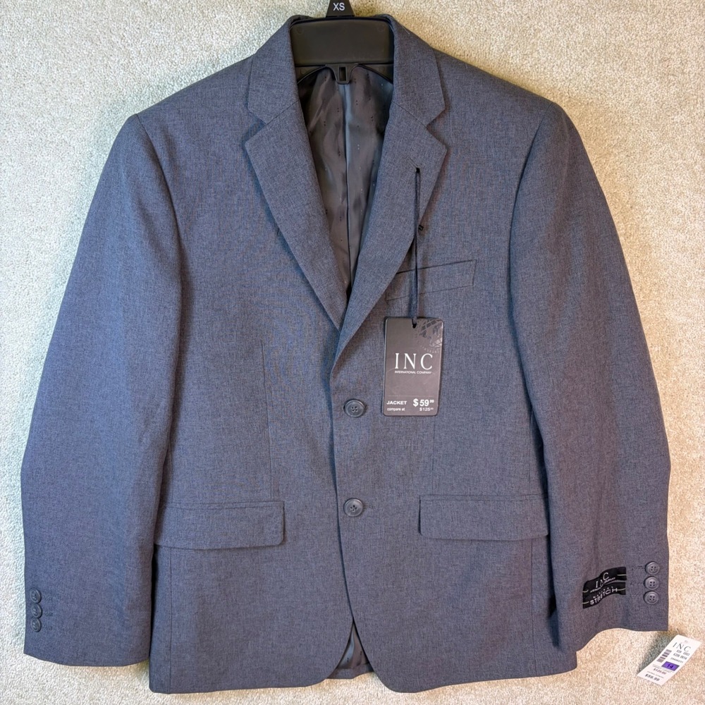 INC International Concepts Blazer Jacket Boys 14 Gray Natural Stretch NEW